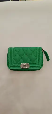 Small Green Quilted Zip Wallet with Silver Turn-Lock