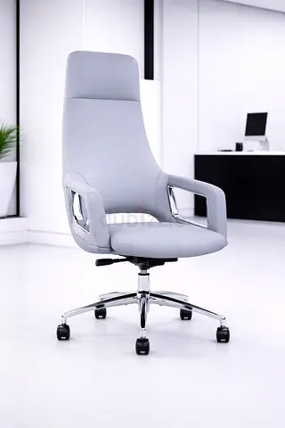 Light Grey Beige Office Chair with Adjustable Height  Tilt Lock – High Back Manager Chair