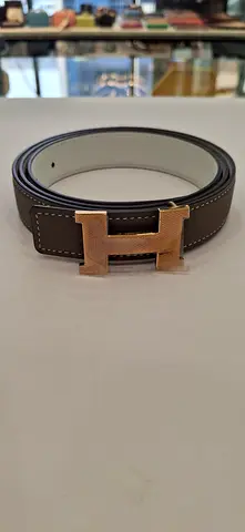 Brown Leather Belt with Gold H Buckle — Gently Used
