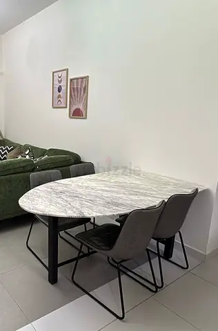 Marble-top Dining Table with 4 Modern Chairs - Light Grey