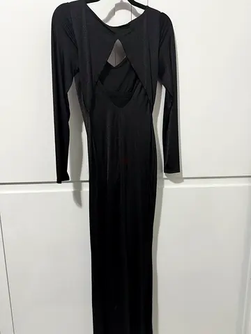 Long Black Bodycon Dress with Cutout Details - Size M Popilush