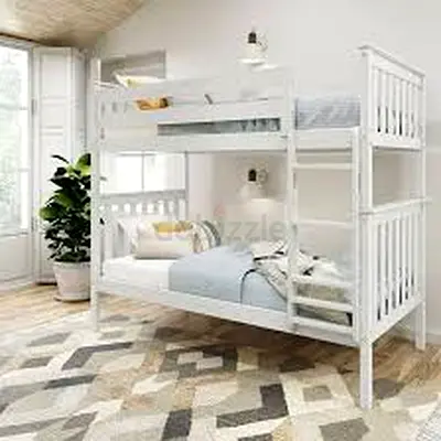White Wooden Bunk Bed with Ladder - Twin Over Full
