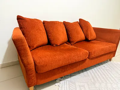 4-Seater Orange Fabric Sofa with Cushions