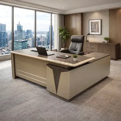 Modern L Shape Office Desk with Cabinet  3 Drawers – Executive Wooden Office Table Workstation UAE