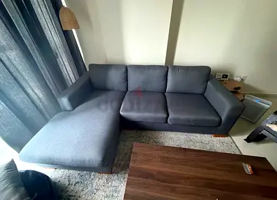 Grey L-shaped Fabric Sofa with Chaise - Good Condition