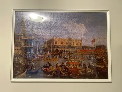 Framed Completed Jigsaw Puzzle of Venetian Scene (Ready to Hang)