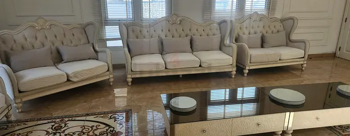Elegant Classic cream tufted 2 complete sofa sets 3+3+2+2+1+1+2 large glass table PRICE REDUCED!!!