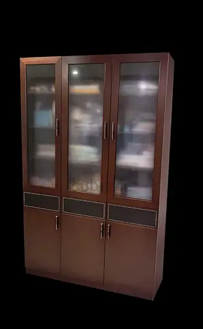 Dark Wood 3-Door Glass Display Cabinet with Storage — Good Condition