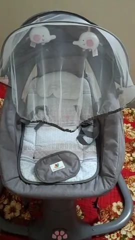 Grey Baby Swing/Rocker with Detachable Toy Bar and Mosquito Net