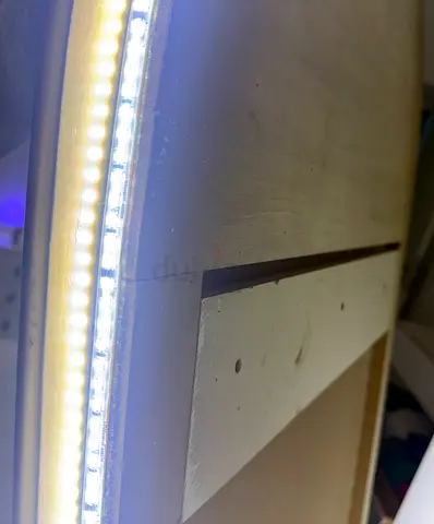 White wooden shelving unit / display shelf — used, solid condition