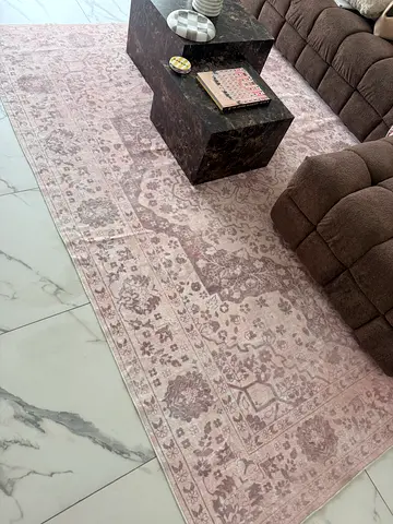 Light pink vintage-style area rug, like new condition