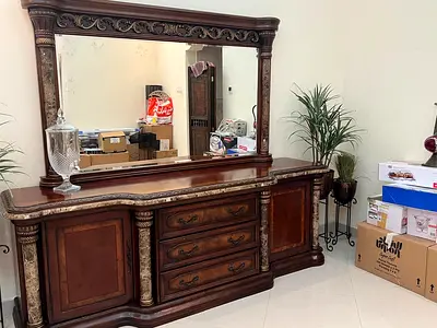 Large Classic Wooden Dresser with Matching Mirror - Solid Build