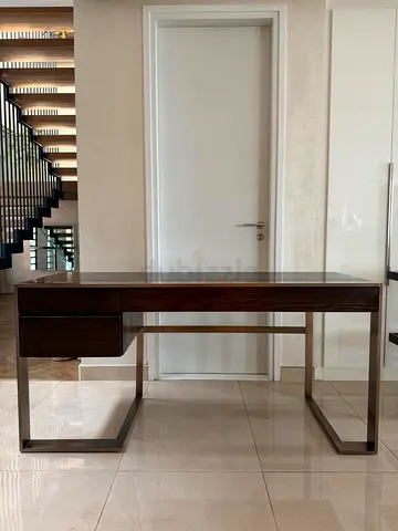 Modern Wooden Writing Desk with Metal Frame