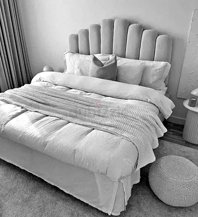 Upholstered Double Bed with Padded Headboard - Neutral Beige