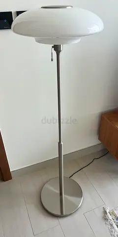 Modern white glass dome floor lamp with metal stand