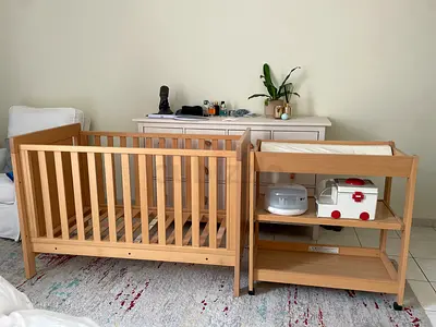 Baby cot and changing table