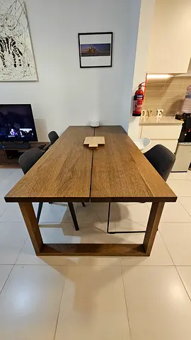 Solid Wood Dining Table with Modern Frame - Seats 6
