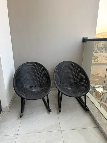 2x Black Round Outdoor/Patio Rocking Chairs