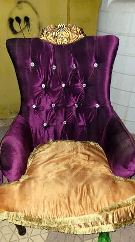 Vintage Purple Velvet Accent Armchair with Gold Trim