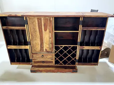 Solid Sheesham Wood Foldable Bar Cabinet