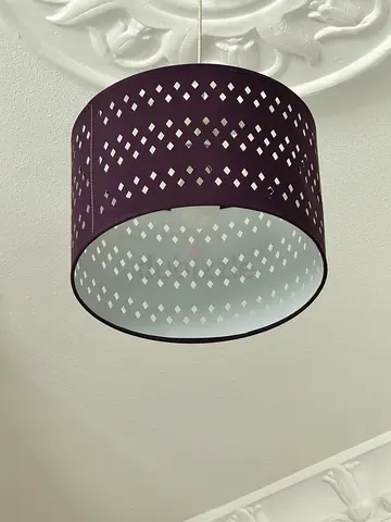 Set of two Drum Pendant Lampshade with Geometric Cutouts - Deep purple.