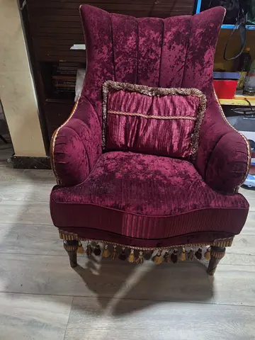 3+1 -Maroon Velvet (3-Seater Sofa with Matching Armchair - )Classic Design