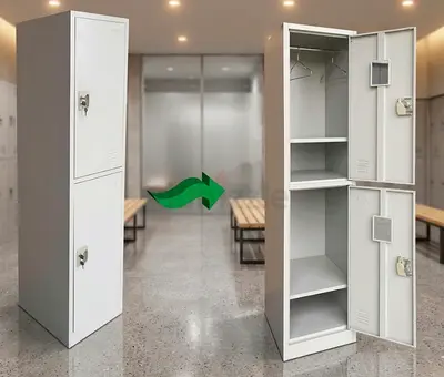 Metal Double-Tier Locker Cabinet with Lockable Doors - Grey