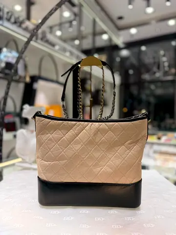 Chanel Beige/Black Gabrielle Quilted Lambskin Hobo Bag (Authentic/PreOwned)