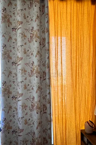 Set of Two Curtains — Floral Beige and Golden Sheer, Good Condition_ 2 of each