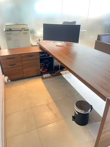 L-shaped Wooden Office Desk with Drawers - Good Condition