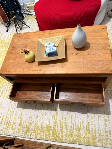 Solid Wood Coffee Table with Storage - Rustic Oak Finish