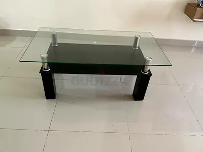 Glass Top Coffee Table with Black Base - Good Condition