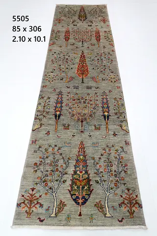 85 x 306cm Afghan Handmade Long Runner Rug with Tree of Life Motif - 2.10 x 10.1 ft