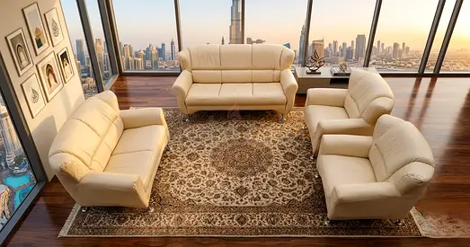 Beige Leather 3+2+1+1 Sofa Set with Comfortable Cushions