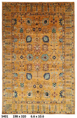 3*2m afghan Handmade Large Oriental-Style Rug - Golden Yellow Floral Design (198 x 320 cm)