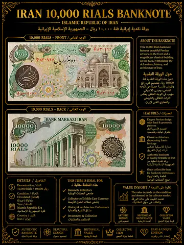 Set of 2 Iranian banknotes — 10,000 Rials (used)