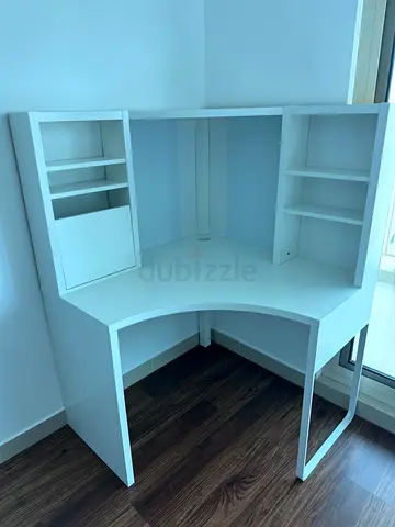 White Corner Study Desk with Shelves - brand new