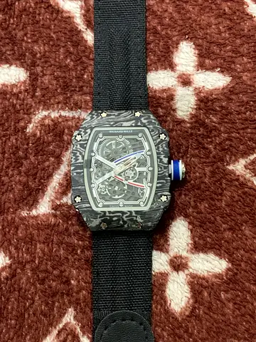 Richard mille Black skeleton dial mens wristwatch with fabric strap Quartz watch