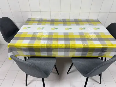 Dining table with four grey chairs - modern set