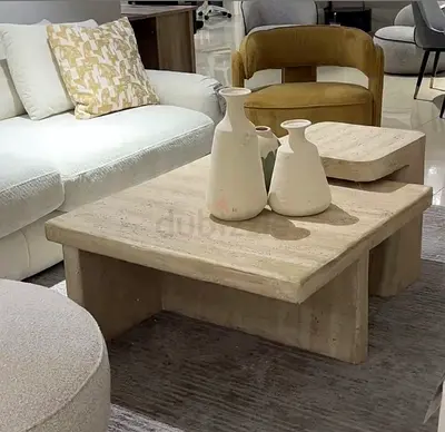 2 Travertine Painted Coffee Tables - Modern Design - 1 coffee table + 1 side table both for 600AED