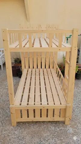 Solid Pine Double Bunk Bed Frame - Unfinished Wooden, Sturdy  Simple