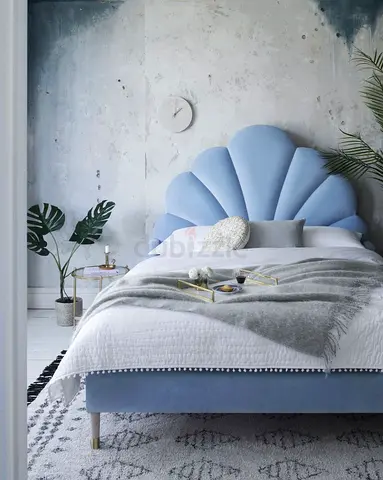 Light Blue Shell-Style Upholstered Bed Frame