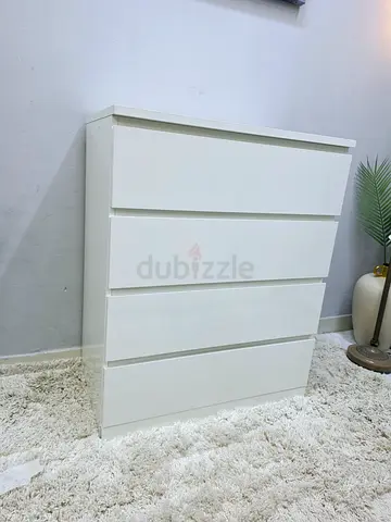 White 4 Drawer Tall Chest - Modern, Good Condition