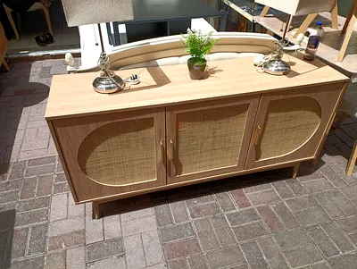 Mid-century Style Wooden Sideboard / TV Console with Woven Doors