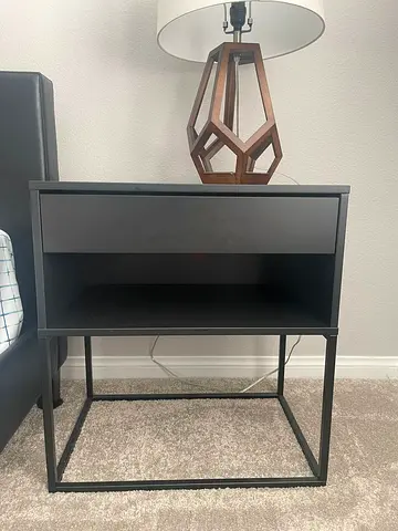 Two pieces Modern Black Metal Nightstand with Drawer and Open Shelf