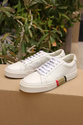 Burberry Icon Stripe Leather Sneakers (White)