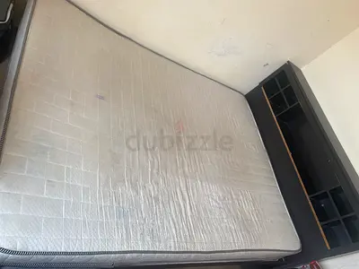 Double Bed Frame with Headboard Storage and Mattress (Used)