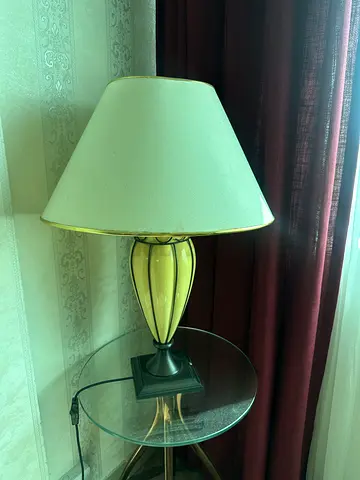 Glass Table Lamp with Beige Shade - Good Condition