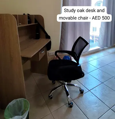 Oak Study Desk with Mobile Mesh Office Chair - Good Condition