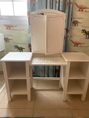 Pottery Barn White Wooden Vanity Table with Mirror and Open Shelves - Kids size